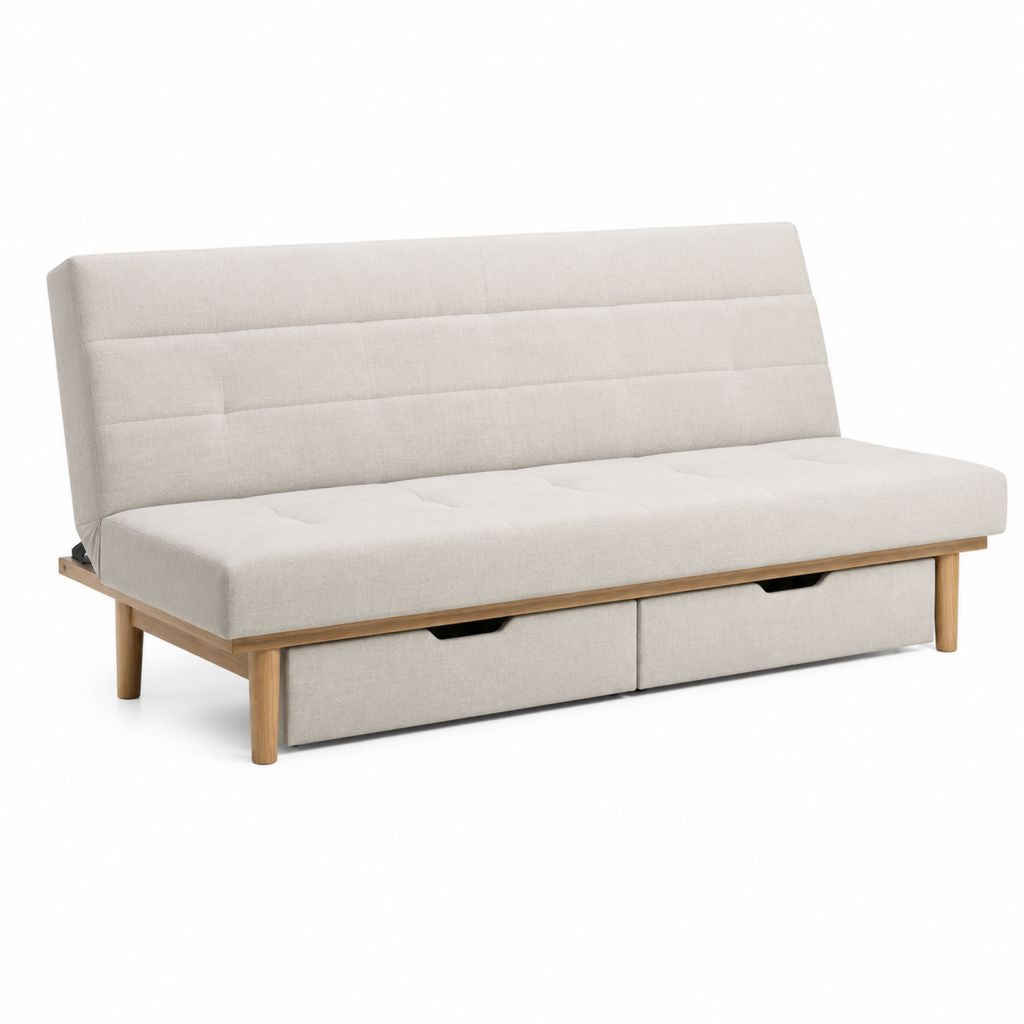 Canapé convertible 3 places beige en polyester avec structure en bois massif 180 x 90 x 85 cm