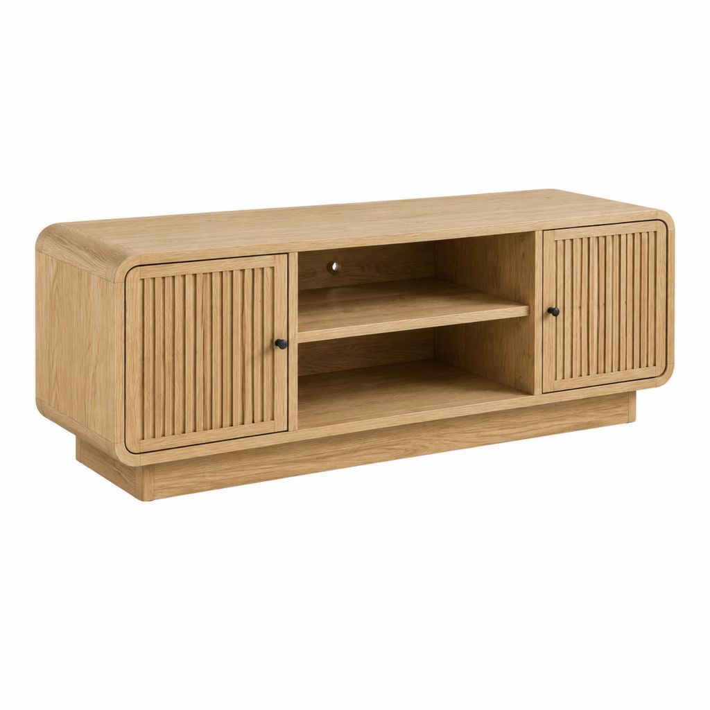 Meuble TV en MDF plaqué chêne naturel 140 x 45 x 55 cm avec 2 portes et étagères