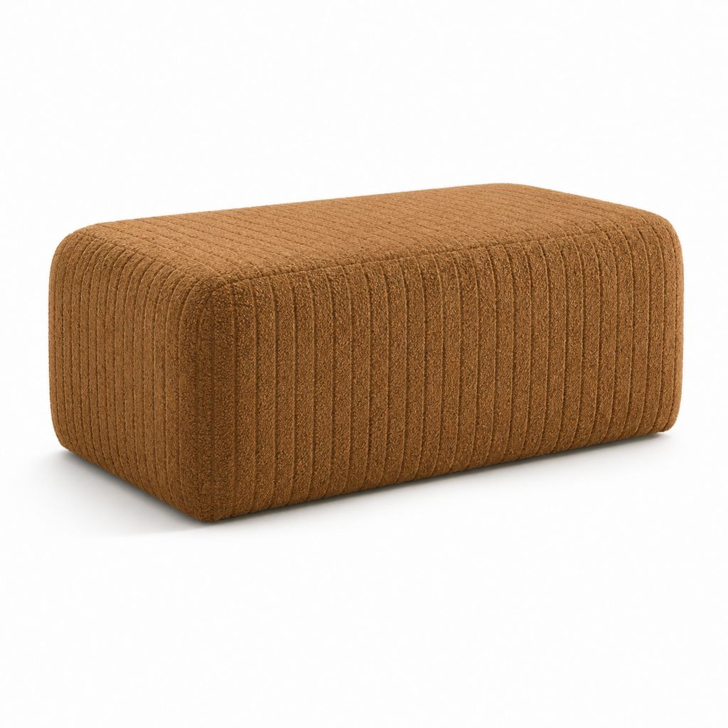 Pouf repose-pieds rectangulaire marron en polyester côtelé 80 x 60 x 40 cm