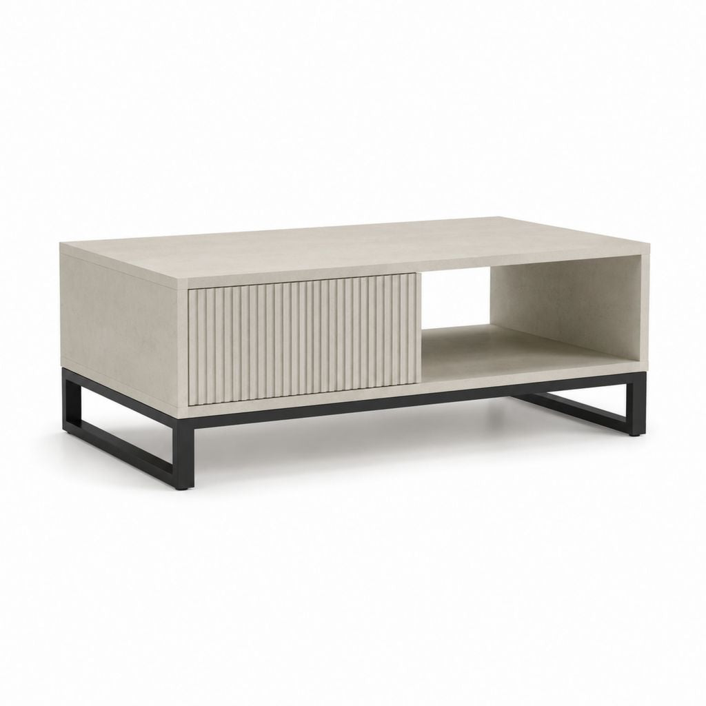 Table basse rectangulaire avec rangement gris béton en MDF et acier 110 x 60 x 40 cm