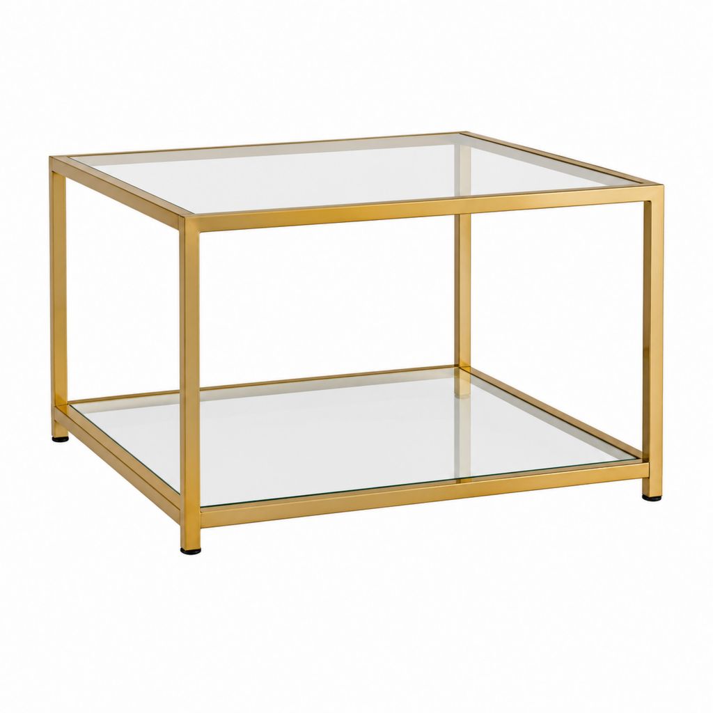 Table basse carrée dorée en acier inoxydable et verre trempé 60 x 60 x 45 cm