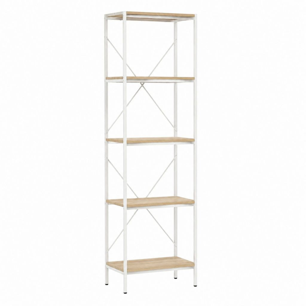 Bibliothèque étagère 5 niveaux blanc et chêne en acier et panneaux MDF 60 x 30 x 180 cm