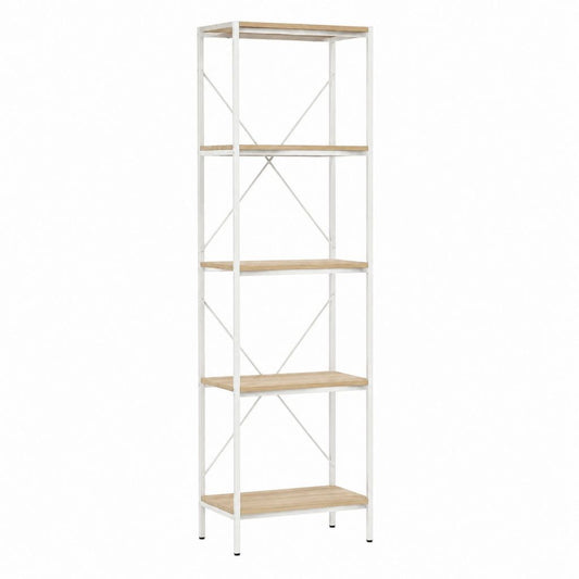 Bibliothèque étagère 5 niveaux blanc et chêne en acier et panneaux MDF 60 x 30 x 180 cm