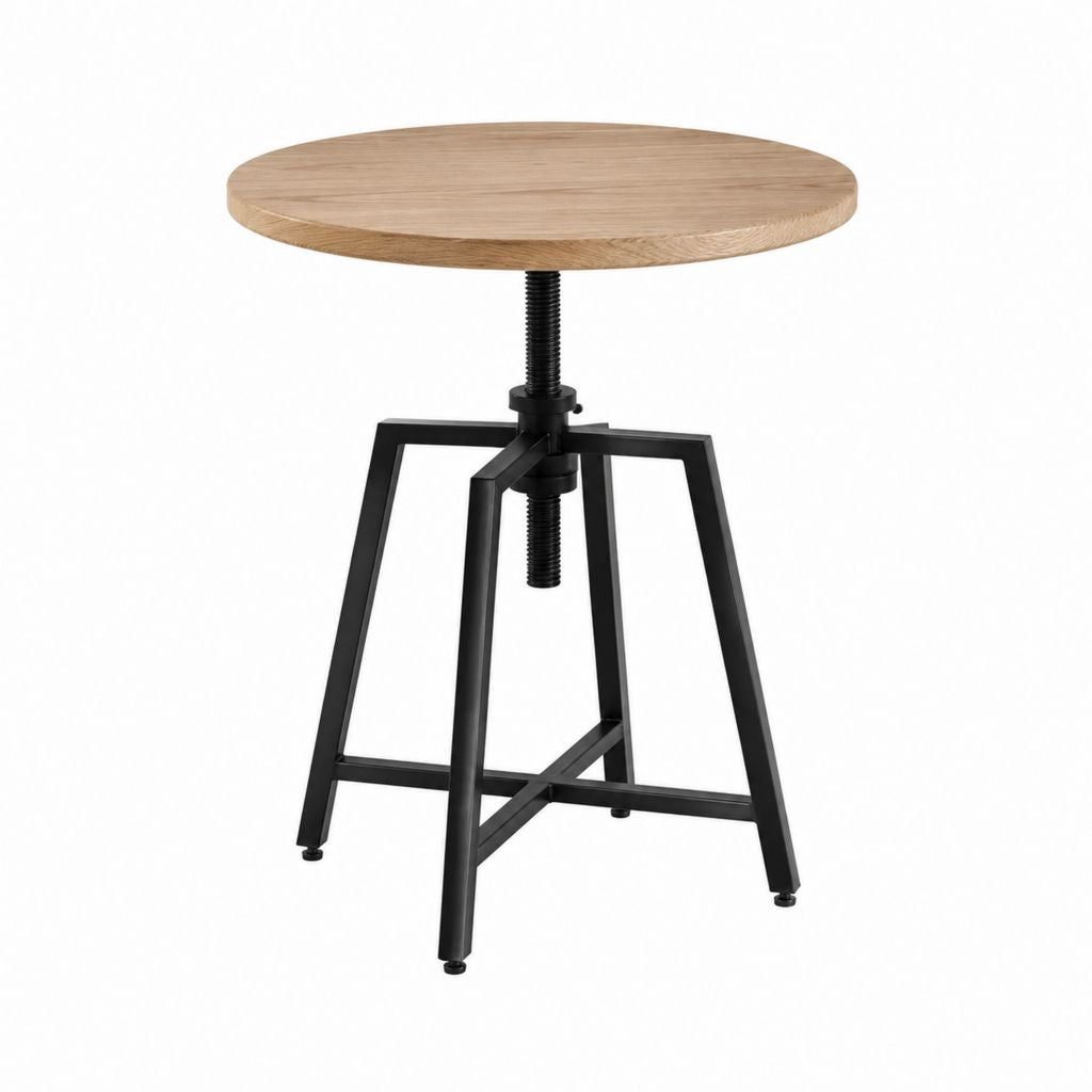 Table basse réglable ronde chêne clair et acier noir diamètre 60 cm hauteur 45-65 cm
