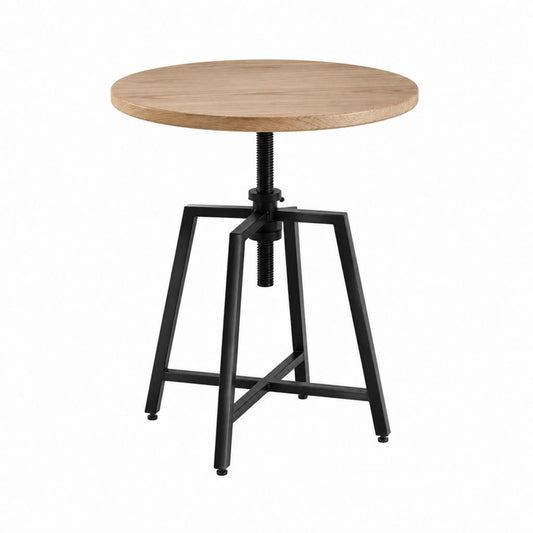 Table basse réglable ronde chêne clair et acier noir diamètre 60 cm hauteur 45-65 cm