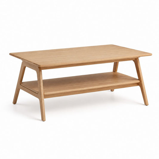 Table basse rectangulaire en chêne massif naturel avec tablette 110 x 55 x 45 cm