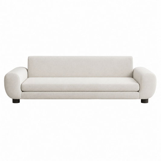 Canapé 3 places crème en polyester bouclette avec pieds noirs 220 x 90 x 75 cm