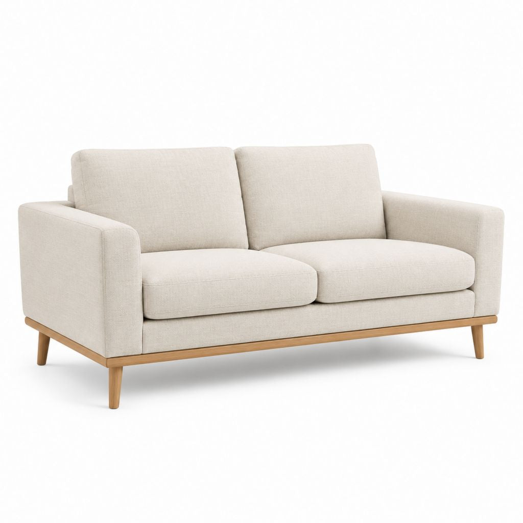 Canapé 2 places beige en polyester avec pieds en pin massif 160 x 85 x 84 cm
