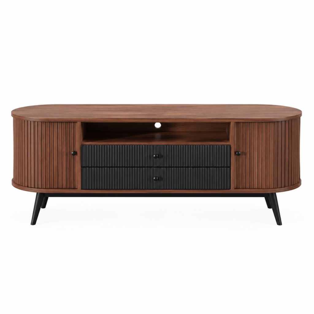 Meuble TV ovale noyer et noir en MDF 160 x 40 x 60 cm avec rangements