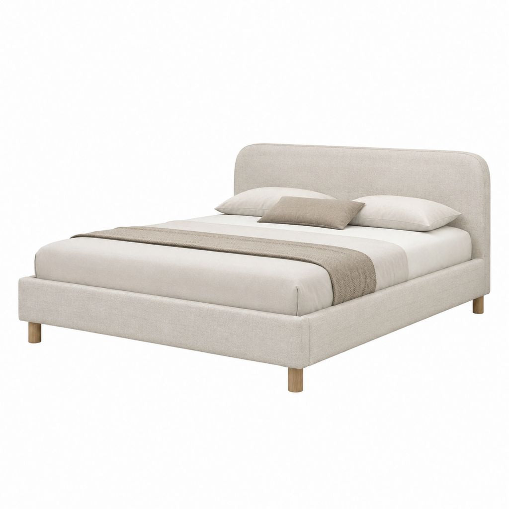 Lit coffre 160 x 200 cm beige en polyester avec tête de lit capitonnée