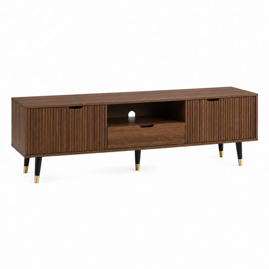 Meuble TV rectangulaire noyer en MDF 180 x 40 x 60 cm avec rangement