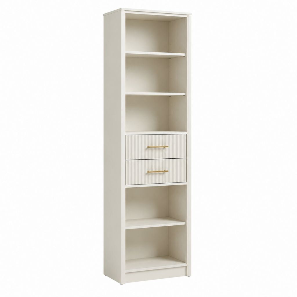 Bibliothèque haute blanche en panneaux MDF avec 2 tiroirs et 5 niches 180 x 40 x 30 cm