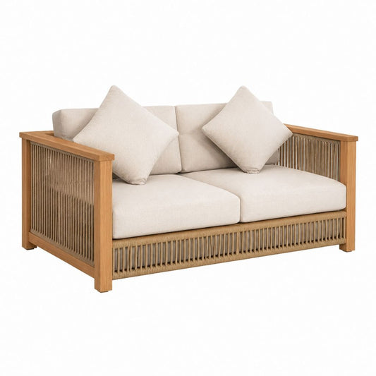 Canapé 2 places beige en acacia massif et corde polyester 140 x 80 x 75 cm
