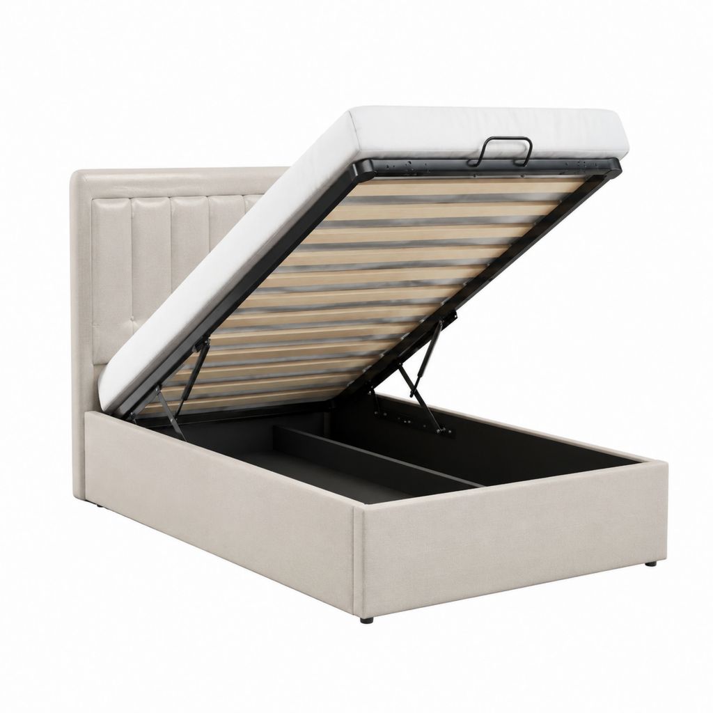 Lit coffre 160 x 200 cm beige en polyester avec sommier relevable
