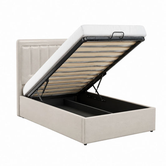 Lit coffre 160 x 200 cm beige en polyester avec sommier relevable