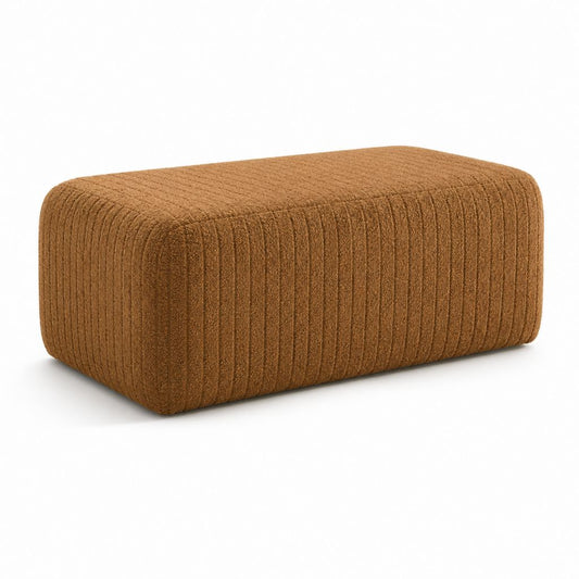 Pouf repose-pieds rectangulaire marron en polyester côtelé 80 x 60 x 40 cm