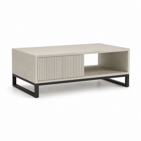 Table basse rectangulaire avec rangement gris béton en MDF et acier 110 x 60 x 40 cm