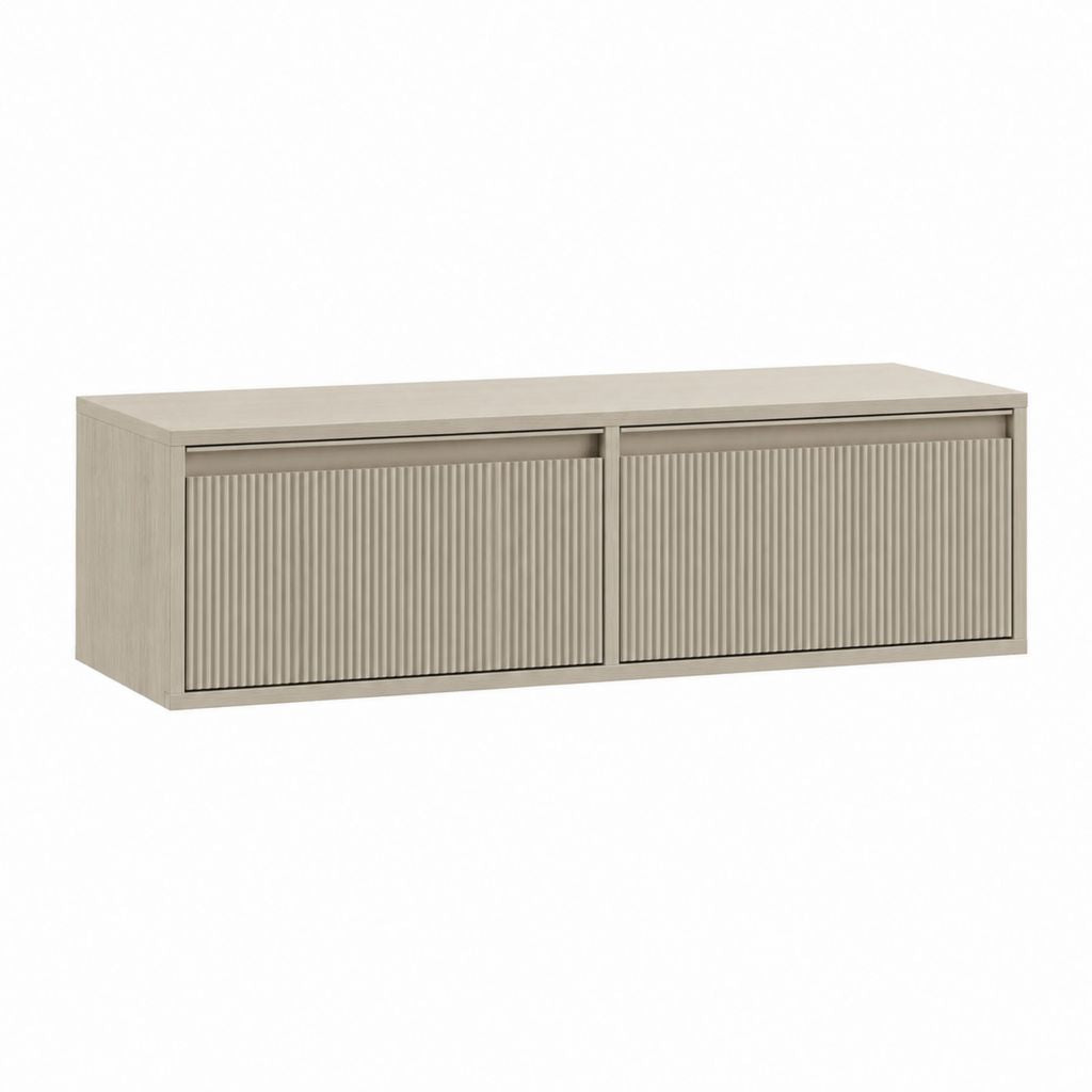 Meuble TV bas beige en panneaux MDF rectangulaire à 2 portes coulissantes 120 x 40 x 50 cm