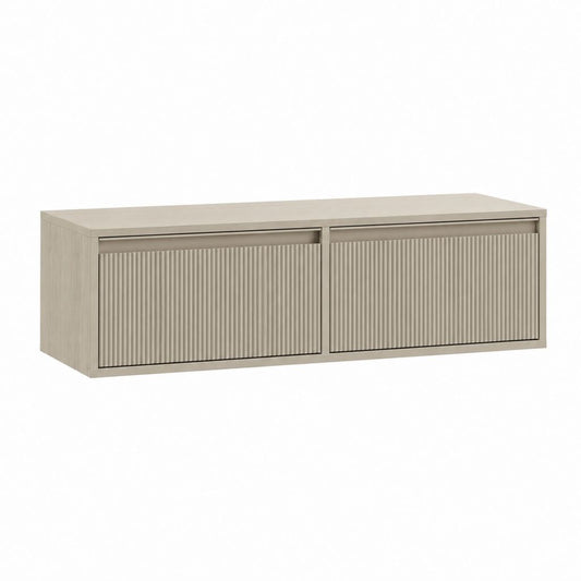 Meuble TV bas beige en panneaux MDF rectangulaire à 2 portes coulissantes 120 x 40 x 50 cm