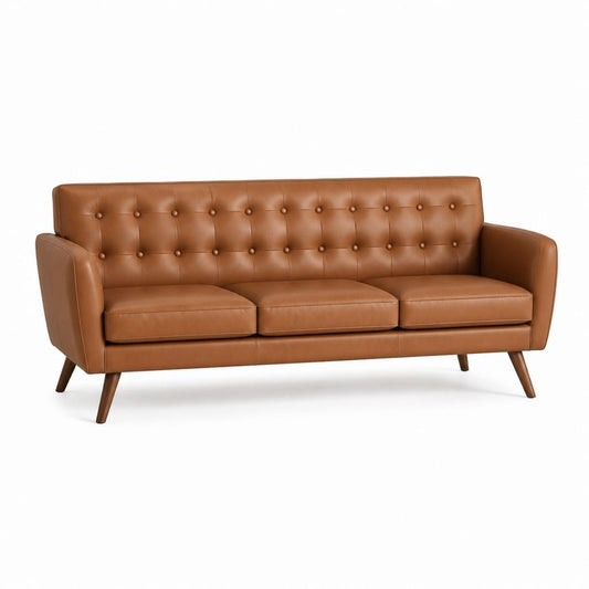 Canapé 3 places marron caramel en cuir synthétique PU rectangulaire 210 x 86 x 85 cm