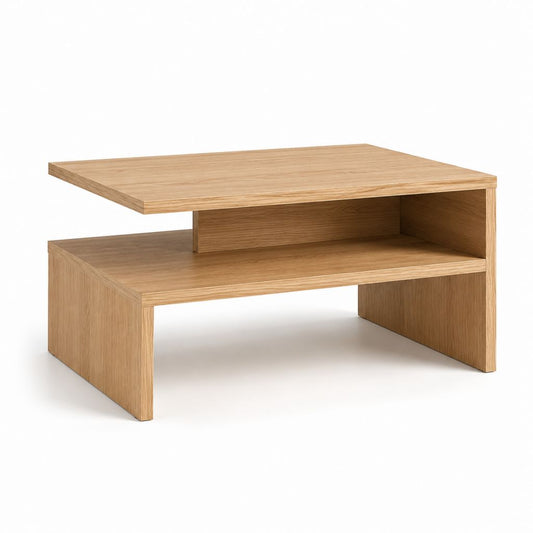Table basse avec rangement chêne clair MDF plaqué chêne rectangulaire 100 x 60 x 45 cm