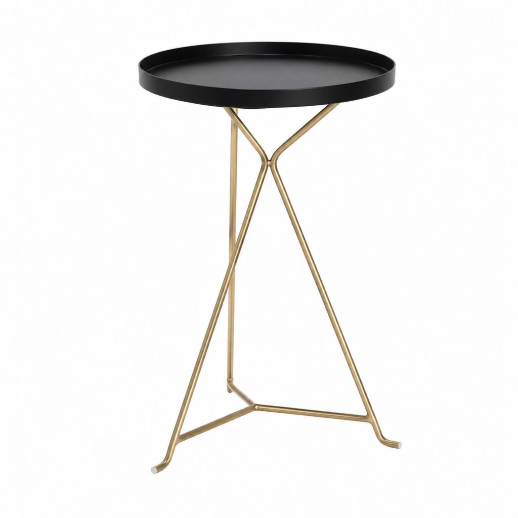 Table d'appoint ronde noire et dorée en acier diamètre 40 cm hauteur 60 cm