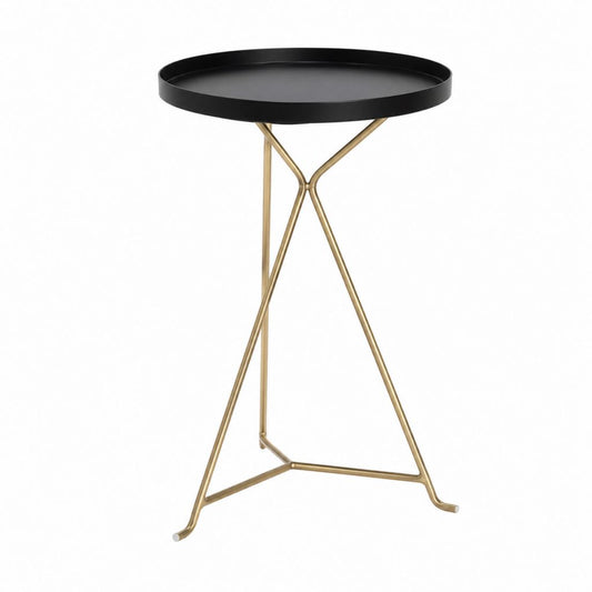 Table d'appoint ronde noire et dorée en acier diamètre 40 cm hauteur 60 cm