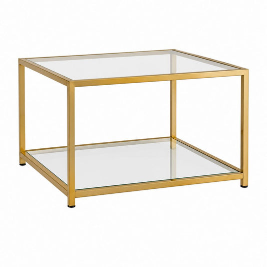 Table basse carrée dorée en acier inoxydable et verre trempé 60 x 60 x 45 cm